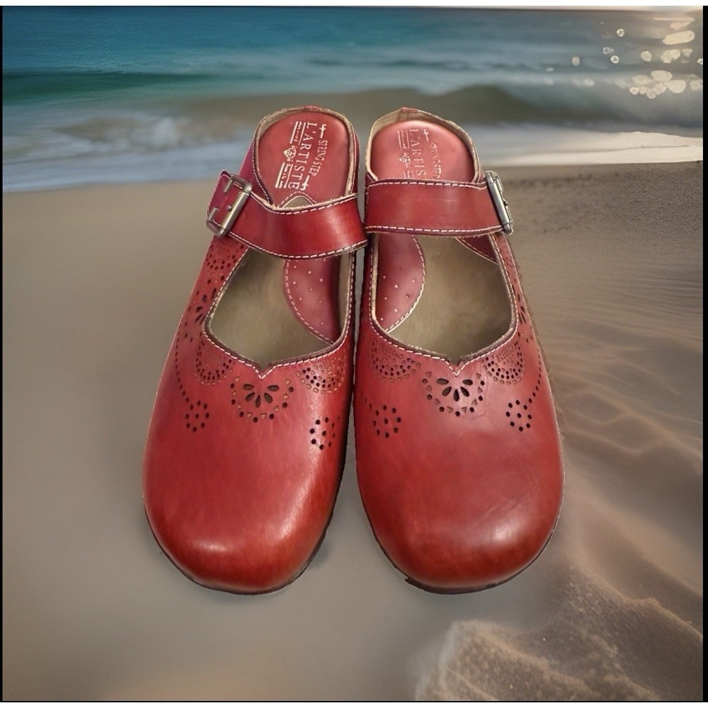 L'artiste Spring Step Women's Mule Clog Shoe Red Maryjane Aneria EU 40 US 9.5